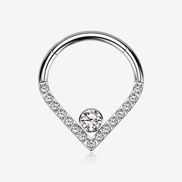 Implant Grade Titanium Sparkle Lined Center Gem Clicker Hoop Ring-Clear Gem